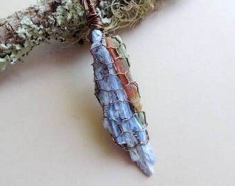 Green Kyanite blade - healing crystals and stones - wrapped Kyanite pendant necklace - Healing stone Necklaces