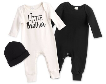 Newborn Little Brother Coming Home Outfit, Black White Baby Outfit, Baby Boy Little Brother Minimalist Romper TesaBabe RS81IY81BK63BK-LB