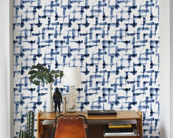 Blue Watercolor Wallpaper / Removable Wallpaper/ Brush pattern Self-adhesive Wallpaper / Abstract Pattern Wall Covering - 154