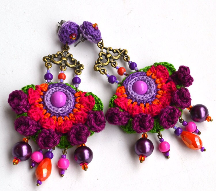 purple bohemian earrings purple earrings statement earrings
