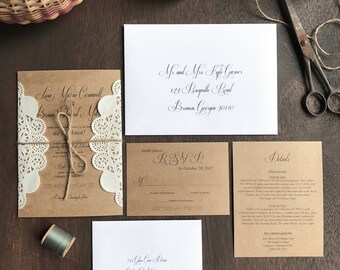 Rustic Wedding Invitation Set Laser Cut Vintage Elegant Rustic Wedding Invitation Set Laser Cut Vintage Elegant