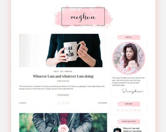 Feminine Blogger Template - "Meghan" | Blogger Template Watercolor, Blogger Template With Slider