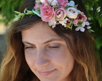 Bridal halo Wedding halo Bridal Flower crown Flower headpiece Flower hair wreath Flower headband Flower halo Hair wreath Rustic hair wreath