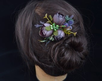 Gift/for/bride Plum flower comb Gift/for/woman Dark purple hair comb Wedding accessories Bridal hair Bridal accessories Plum Flowers in hair