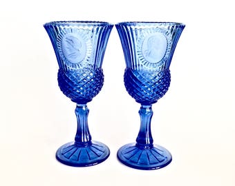 Vintage Avon Fostoria Cobalt Blue Glass Goblet Candleholders