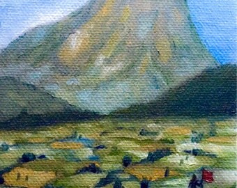 Origin Oil Painting, Mount Painting, Small Painting, Painting of Countryside, Canvas Painting, Small Canvas Painting, Mini Oil Painting
