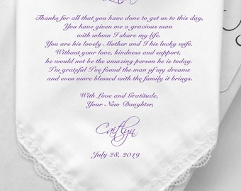 Mother of Groom Gifts-Personalized Wedding Handkerchiefs Gifts -Printed Hankies-Custom Prints Hanky-MOG Gifts With Free Gift Box/Code:HY1141