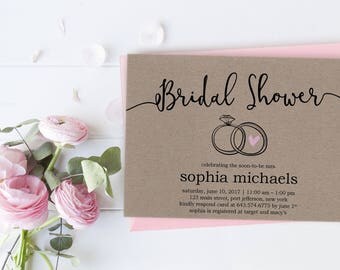 Bridal Shower Invitation Instant Download, Rustic Bridal Shower Invites, Simple DIY Wedding Invites, DIY Bridal Shower Invitations, Download