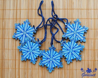 Christmas ornaments Snowflake decoration Painted decoration Wooden Christmas Decoration Blue holiday decor rustic christmas gift for friends