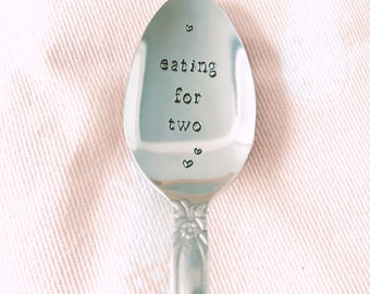 Pregnancy announcement spoon "eating for two"-engraved stainless steel spoon