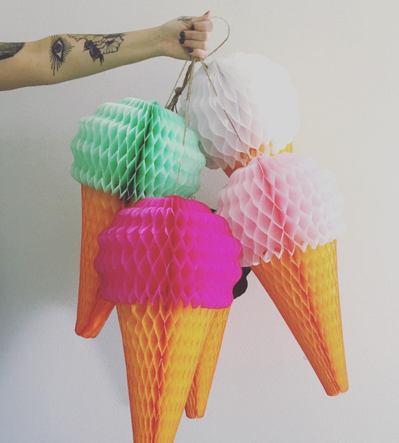 Ice Cream Cone Decorations first birthday party pastel dessert summer baby bridal shower honeycomb reusable classroom office Il_570xn
