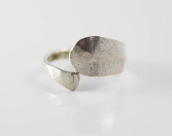 Rustic Hammered Upcycled Handmade Ring From an Old Silver Plated Spoon Size UK R US 8.75