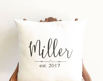 2nd anniversary gift, personalized wedding date pillow, cotton anniversary gift, family name pillow cover, farmhouse pillows, wedding gift