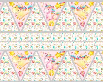 Bunting Unicorn fabric Panel, Unicorn accessories, Unicorn fabric, Unicorn decoration, Bunting Unicorn, Unicorn Banner, Unicorn Party