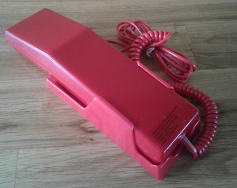 Bright Red Retro Phone, Vintage Electronic Telephone with Wall Mount Bracket in its Original Box made in the 1980's