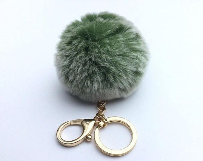 New! True Green Frosted Fur pom pom keyring keychain fur puff ball bag pendant charm