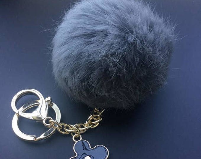 Oxford Grey Genuine Rabbit fluffy ball furkey fur ball pom pom keychain for car key ring Bag Pendant