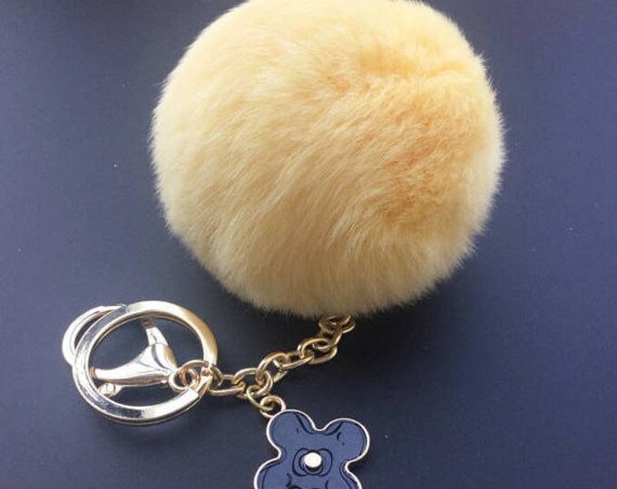 Faded Yellow Rabbit fluffy ball furkey fur ball pom pom keychain for car key ring Bag Pendant