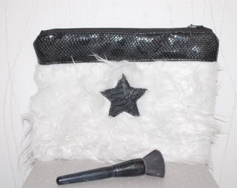Pochette en fausse fourrure blanche-étoile simili cuir