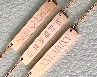 name bar necklace, name necklace, personalize necklace, rose gold necklace, bridesmaid gift, initial bar necklace, bar necklace
