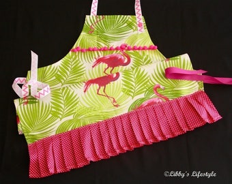 Flamingoes women's apron. Handmade.