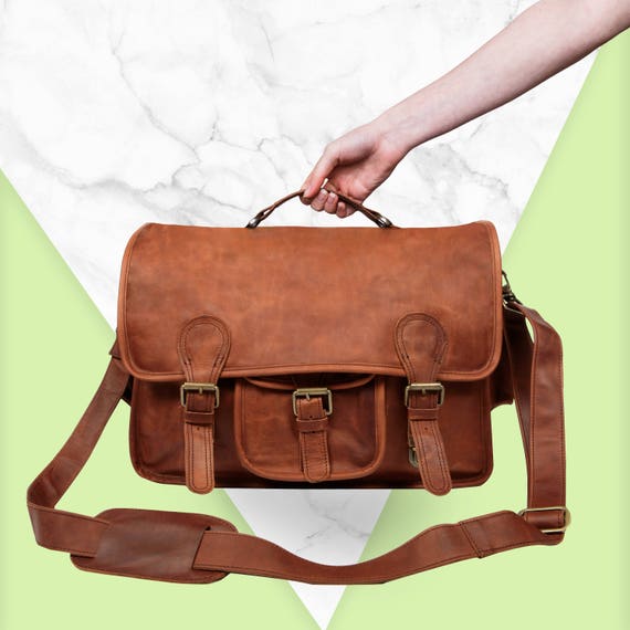 Large Leather Satchel Messenger Bag School or Work Bag