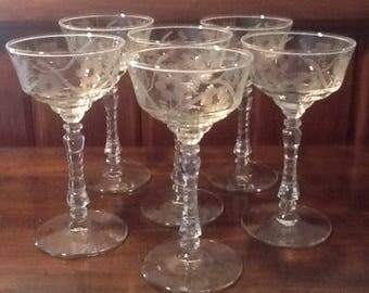 Vintage, Etched Glass, Dessert Stemware, Parfait, Sundae, Fruit, votive, wedding decor, centerpiece