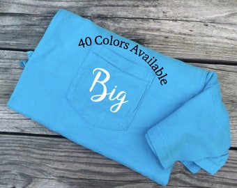 Big Little Sorority Comfort Colors Pocket T-shirt, Big Little Reveal Shirts-Embroidered Biggie/Smalls Reveal Sorority Family Shirt