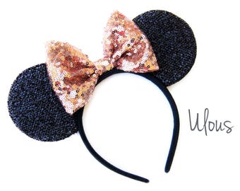 Gold Mickey Ears, Sparkly Mickey Ears, Rose Gold Minnie Ears, Minnie Ears, Rose Gold Mickey Ears, Gold Minnie Ears, Disney Ears, Sparkle Ear