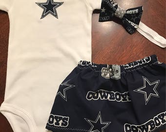 Dallas cowboys baby girl outfit/ skirt/bodysuit/ headband