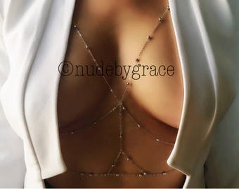 15% off sale, Body Chain, bikini body jewelry, bralette jewelry, cross body necklace, bra chain, bralette chain, festival body chain