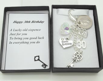 Cadeau D'anniversaire Personnalisé - Boîte Avec Sixpence (pièce Porte-bonheur) Pour 16, 18, 21, 30, 40, 50... Ans