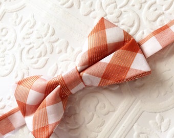 Orange bow tie,plaid bow tie, rustic bow tie, baby plaid bow tie, fall bow tie, halloween bow tie, silver bow tie boy, orange boy bow tie