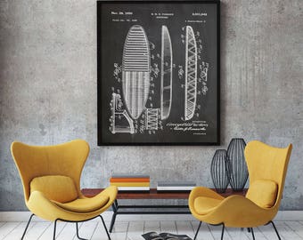 Surfing Wall Art Surfing Poster Surfboard Print Patent Print of 1950 Surf board Poster Surfboard Poster Beach Surf Decor Surf Wall Art WB049