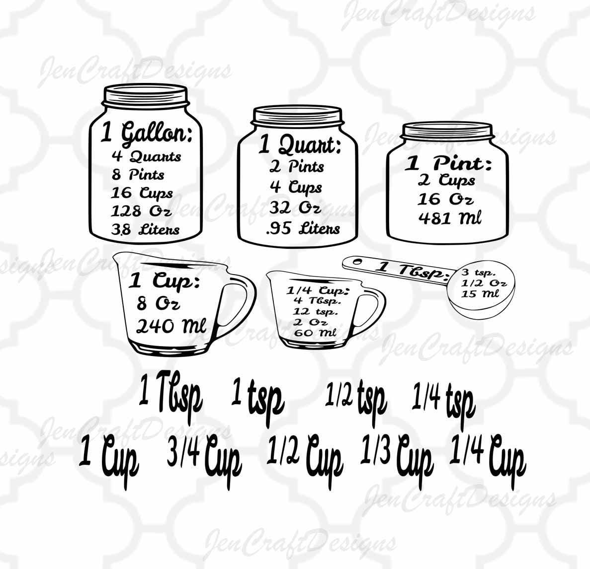 Download Measurements SVG Kitchen Conversion SVG, Measuring Cups, Measuring Spoons, Vector Digital Cut ...