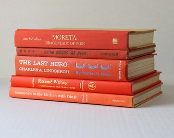Decorative Book Sets, Home Decor Books, Old Books for Decoration, Book Decor, Decorative Vintage Books, Interior Decorating, Orange