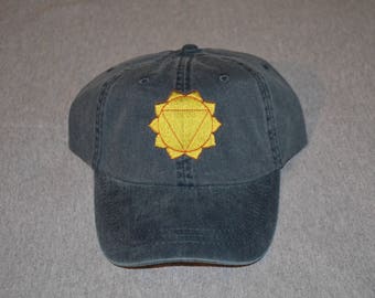 Solar Plexus Chakra -- on a Navy Blue Color Adams Brand Twill Unstructured Baseball hat --- FREE Shipping --- Meta Life - Yoga