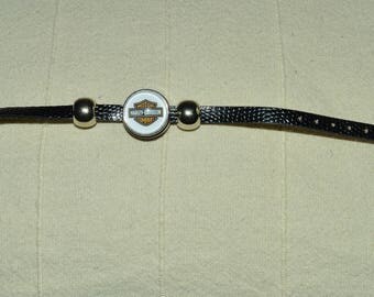 Harley davidson black leather chunk bracelet