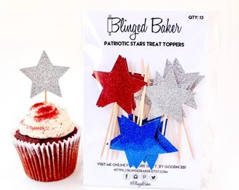 Patriotic Stars Treat Toppers | Cupcake Toppers | Baker's Dozen | 4th of July Party or BBQ | Independence Day Labor Day