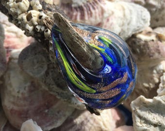 SUPPLY: Large Drop Lampwork Glass Pendant / 52mm / Flower Pendant / Flat Round Pendant /Jewelry Supply /Rainbow Focal Pendant .{C2-82#00583}