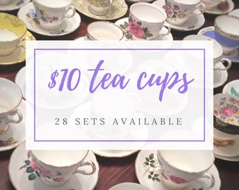 Complete Tea Party Set - Mix and Match Vintage Tea Cups - Mismatched Tea Cups - Bulk Tea Cups- Tea Party- Bulk Wedding China
