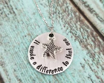Starfish Necklace, Social Worker Necklace, It Made A Difference to That One, Social Worker Gift, Special Education Necklace, Starfish Story
