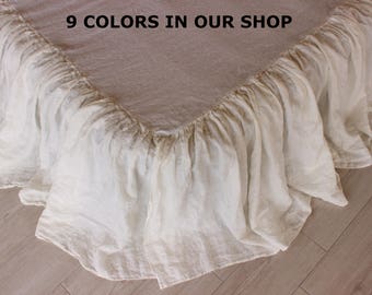 Linen Dust Ruffle Bedskirt 9 colors Stone Washed Shabby Chic Look European Organic Linen Twin Full Queen King CalKing size Ruffles Bed Skirt