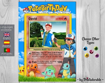 Pokemon Invitation - Pokemon Birthday Party - Pokebirthday - Pokemon Card - Customizable photo