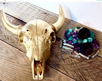 ON SALE Gold Faux Cow Skull - Decorative Skulls - Bohemian Home Decor - Southwestern Decor - Gold Skull Decor - Faux Taxidermy - Boho Chic W