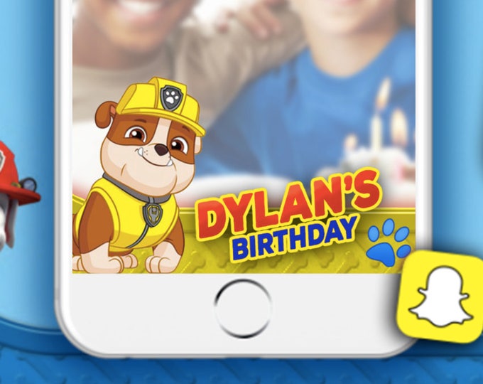 SNAPCHAT Geofilter Customized for partys Paw Patrol - Rubble- We deliver your order in record time! Less than 4 hours! Nick Party.