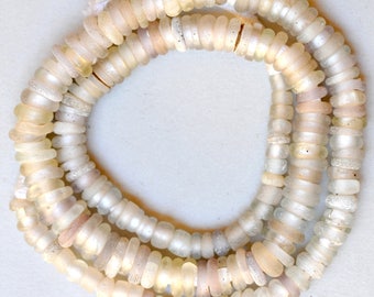 Antique German Donut & Other Mixed Glass Beads - Vintage African Trade Beads - Cobalt Blue or Crystal - 28-30 Inch Strand