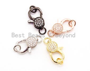 CZ Clear Micro Pave Lobster Claw Clasp/Link Connector with Jump Ring, Pave Claw Clasp, Diamond Pave Clasp, 23x12mm, sku#H36