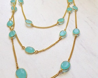 Multi Strand Green Chalcedony Necklace