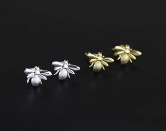 Sterling silver earings, silver earings, gold played earings, bee earings